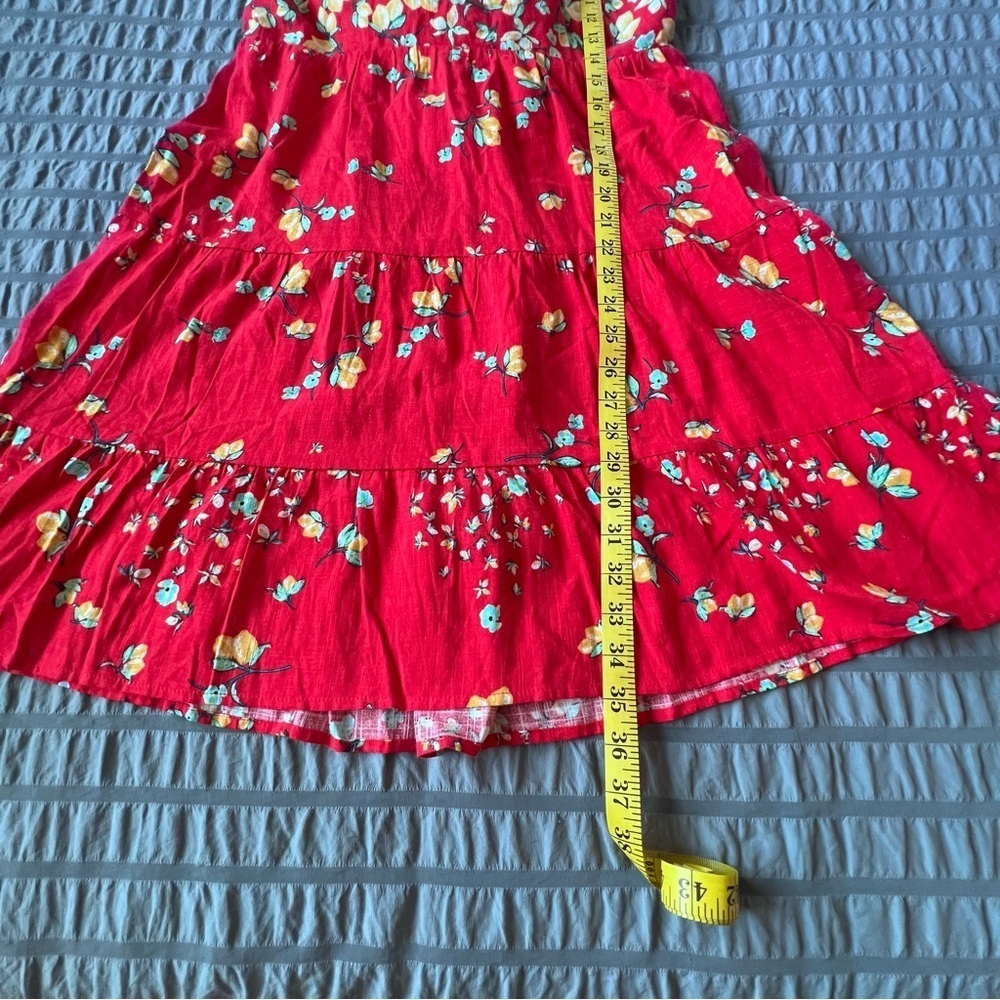 LC Lauren Conrad NWT Ruffle Fit & Flare Apron Linen‎ Dress Red Lemon Orchard M - Picture 8 of 12